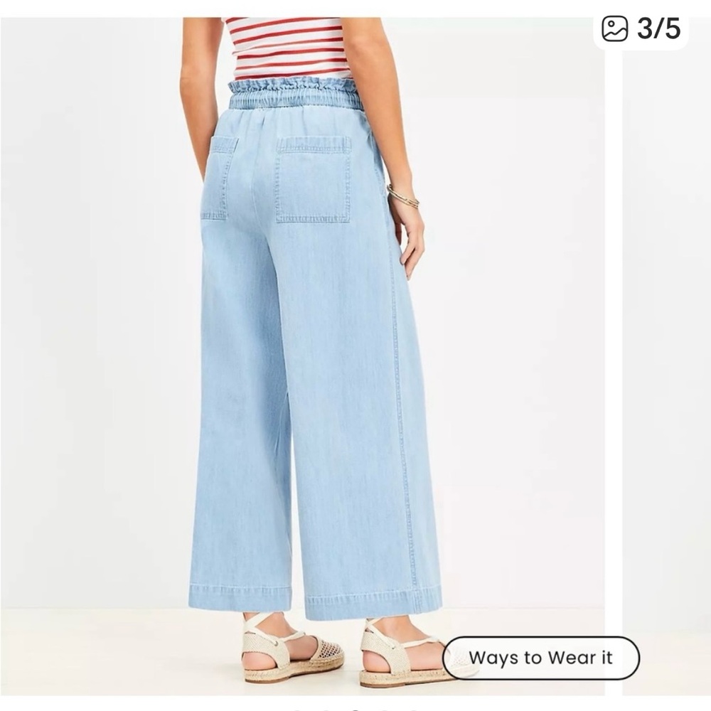 LOFT Breezy Wide Leg Ankle Pants in Chambray, Size Large - Picture 3 of 3